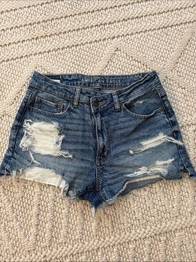 American Eagle Outfitters Dark Blue Ripped Denim Jean Shorts